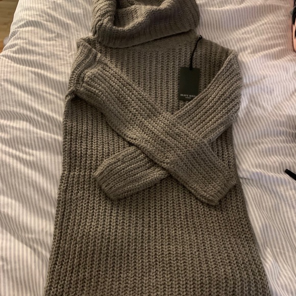 Gray Knit Cowl Neck Sweater Dress - Picture 1 of 3